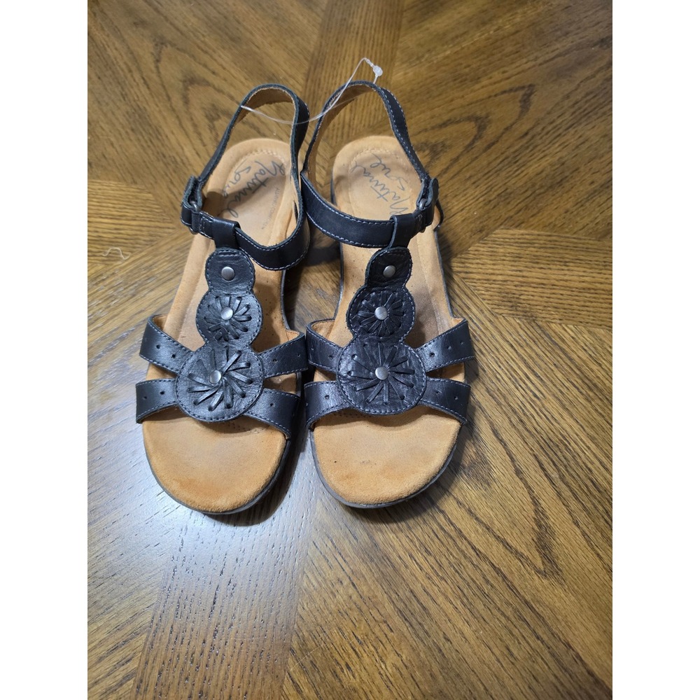 Natural Soul Naturalizer Womens Black Leather Floral Slingback Sandals 8.5M